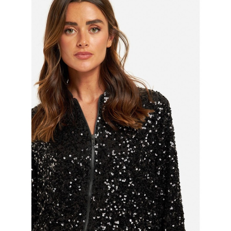 Chemises Alma En Pena Bomber Covered With Sequins Beige Femme | WCG-37879385